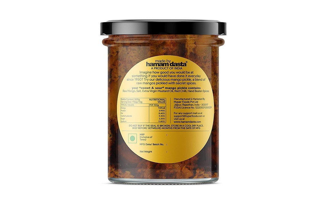 Hamam Dasta Mango Pickle Sweet & Sour   Glass Jar  300 grams